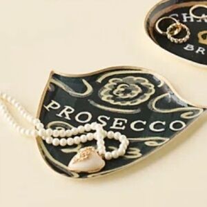Anthropologie Black and Gold Prosecco Metal Trinket Dish